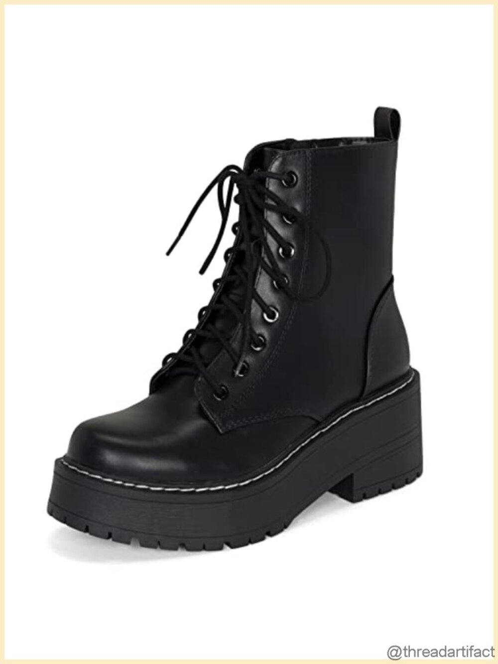 Women's Chunky Lug Sole Combat Boots Lace-Up Side Zipper Ankle Booties